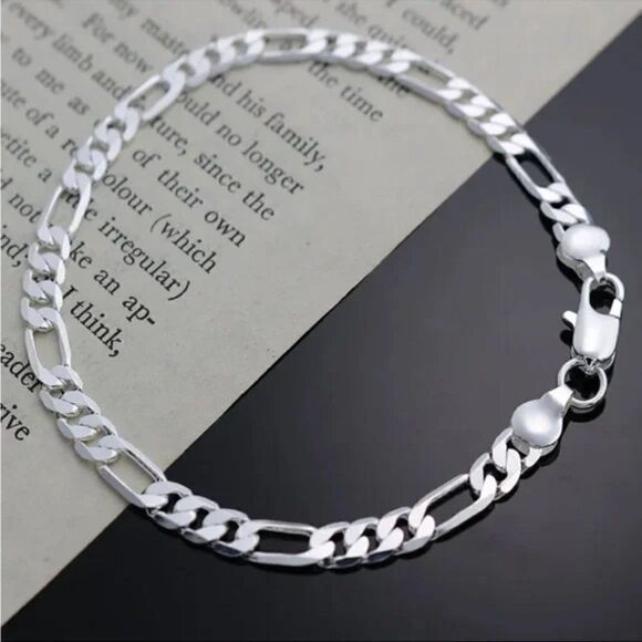 Men’s 925 Sterling Silver Figaro Chain Bracelet Unisex - Picture 3 of 10